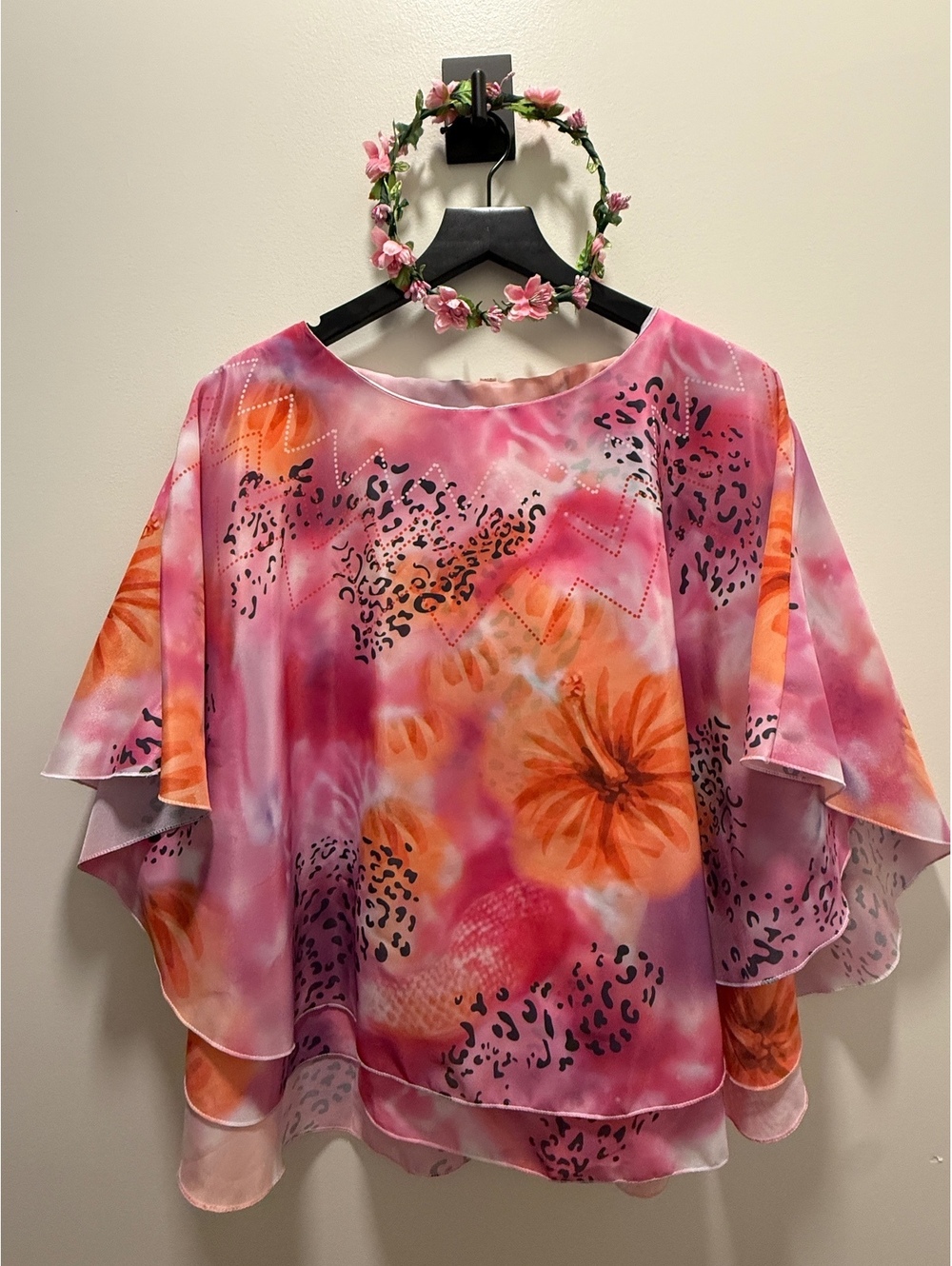 Carole Baskin Tiger Print Tank-top Cape Flower Crown Halloween Costume | Size M